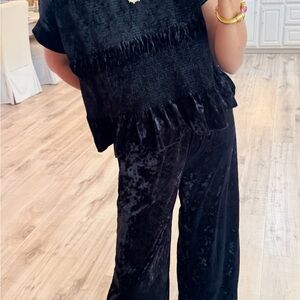 Umgee Black Velvet Wide Leg pants and top